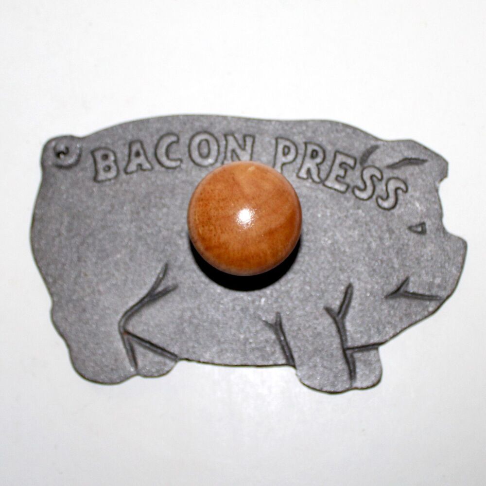 Norpro Cast Iron Bacon Press Pig Wood Handle 2lbs kitchen decor gadget farm